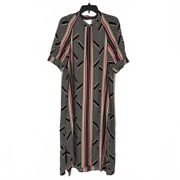 Anthropologie Geometric Pattern Striped Midi Dress with High Neck -NWT - Picture 2 of 14